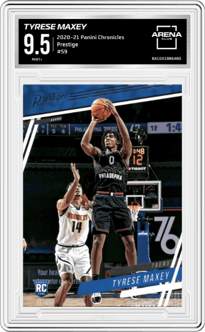 Tyrese Maxey from the 2020-21 Panini Chronicles set graded by Arena Club and given an overall grade of 9.5.