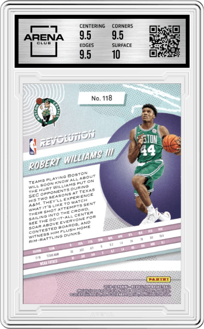 Robert Williams III from the 2018-19 Panini Revolution  set graded by Arena Club and given an overall grade of 10.