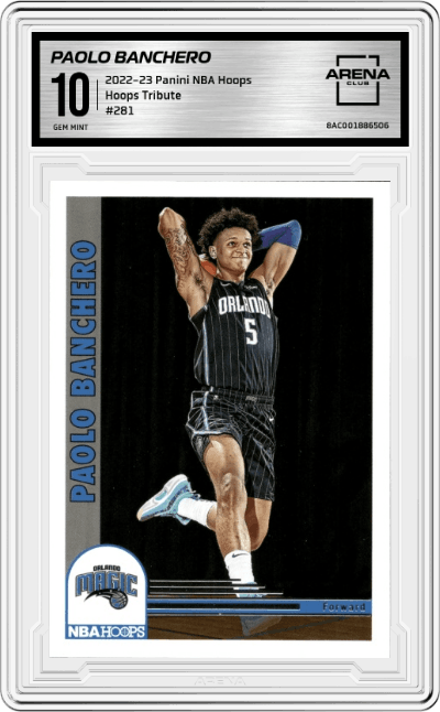 Paolo Banchero from the 2022-23 Panini NBA Hoops set graded by Arena Club and given an overall grade of 10.