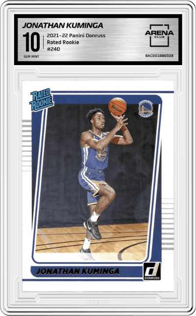 Jonathan Kuminga from the 2021-22 Panini Donruss set graded by Arena Club and given an overall grade of 10.