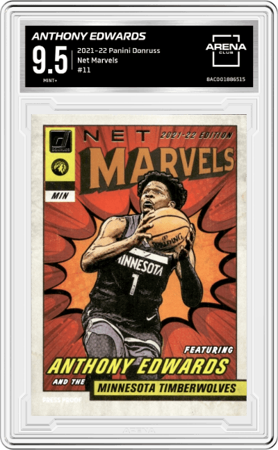 Anthony Edwards from the 2021-22 Panini Donruss set graded by Arena Club and given an overall grade of 9.5.