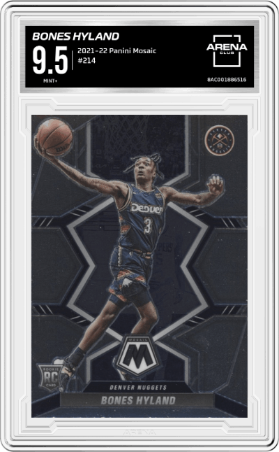 Bones Hyland from the 2021-22 Panini Mosaic  set graded by Arena Club and given an overall grade of 9.5.