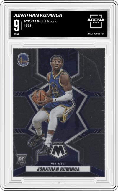 Jonathan Kuminga from the 2021-22 Panini Mosaic  set graded by Arena Club and given an overall grade of 9.