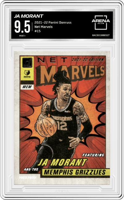 Ja Morant from the 2021-22 Panini Donruss set graded by Arena Club and given an overall grade of 9.5.
