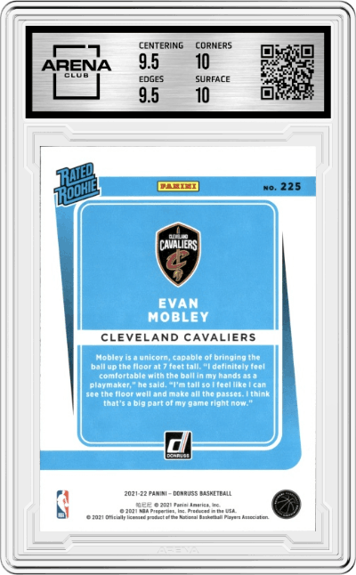 Evan Mobley from the 2021-22 Panini Donruss set graded by Arena Club and given an overall grade of 10.