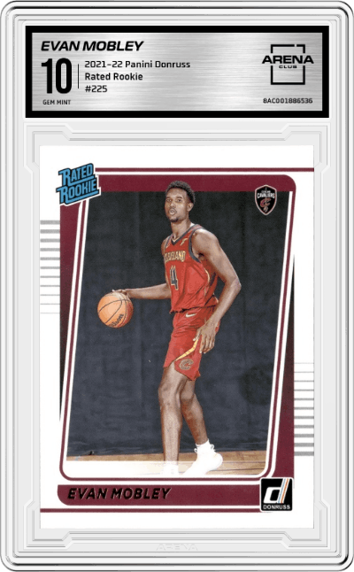 Evan Mobley from the 2021-22 Panini Donruss set graded by Arena Club and given an overall grade of 10.