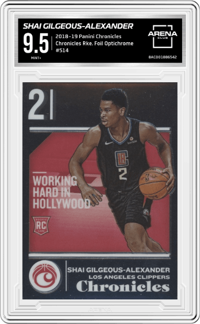Shai Gilgeous-Alexander from the 2018-19 Panini Chronicles set graded by Arena Club and given an overall grade of 9.5.