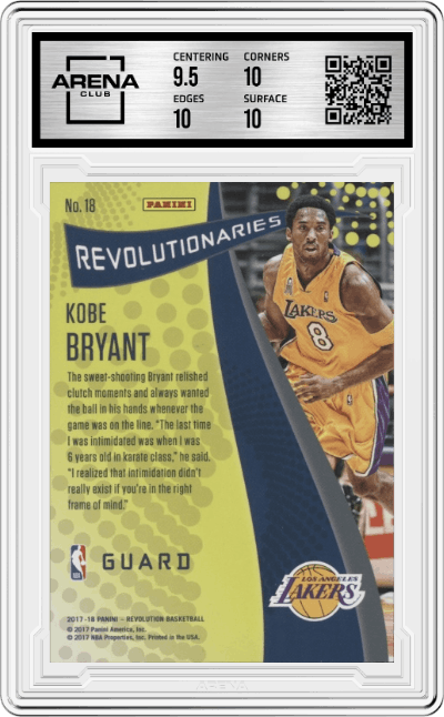 Kobe Bryant from the 2017-18 Panini Revolution set graded by Arena Club and given an overall grade of 10.