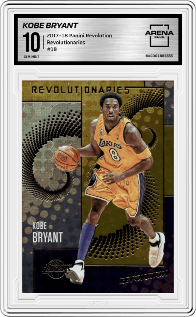 Kobe Bryant from the 2017-18 Panini Revolution set graded by Arena Club and given an overall grade of 10.
