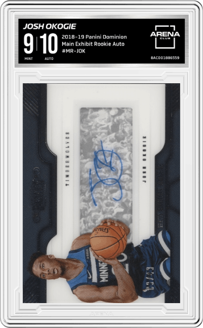 Josh Okogie from the 2018-19 Panini Dominion set graded by Arena Club and given an overall grade of 9.