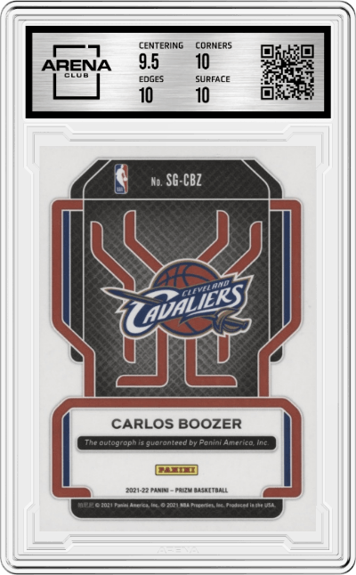 Carlos Boozer from the 2021-22 Panini Prizm  set graded by Arena Club and given an overall grade of 10.