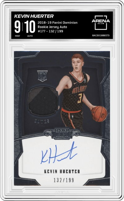 Kevin Huerter from the 2018-19 Panini Dominion set graded by Arena Club and given an overall grade of 9.
