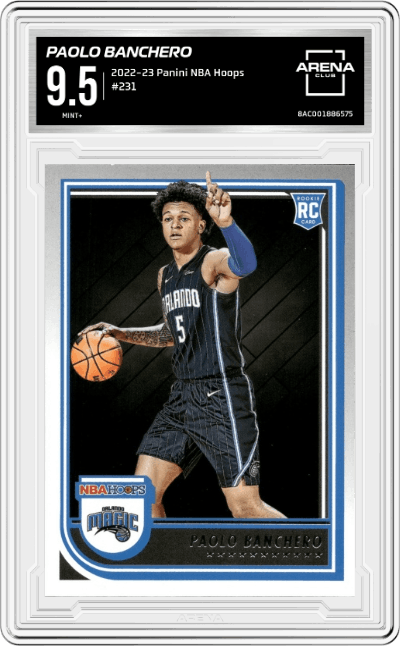Paolo Banchero from the 2022-23 Panini NBA Hoops set graded by Arena Club and given an overall grade of 9.5.