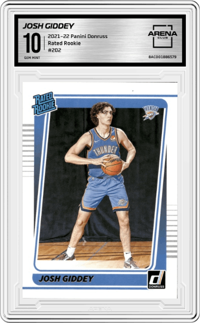 Josh Giddey from the 2021-22 Panini Donruss set graded by Arena Club and given an overall grade of 10.