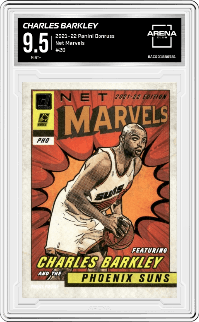 Charles Barkley from the 2021-22 Panini Donruss set graded by Arena Club and given an overall grade of 9.5.