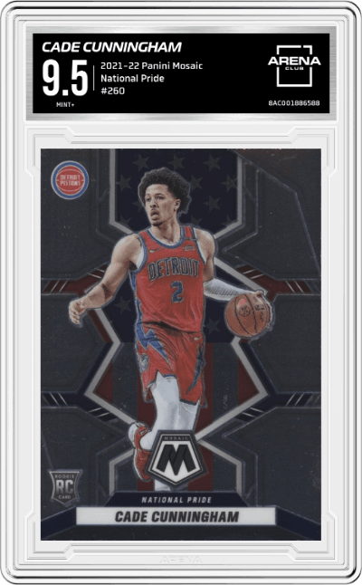 Cade Cunningham from the 2021-22 Panini Mosaic  set graded by Arena Club and given an overall grade of 9.5.