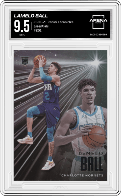 LaMelo Ball from the 2020-21 Panini Chronicles set graded by Arena Club and given an overall grade of 9.5.