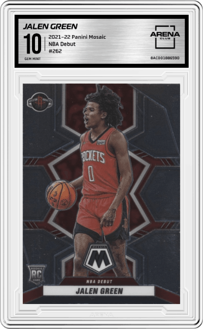 Jalen Green from the 2021-22 Panini Mosaic  set graded by Arena Club and given an overall grade of 10.