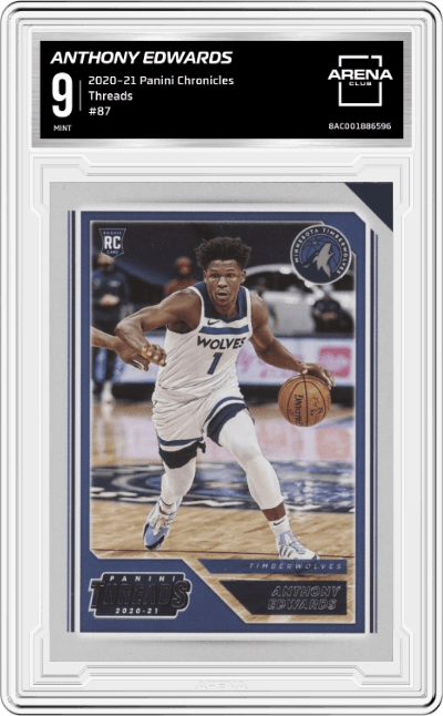 Anthony Edwards from the 2020-21 Panini Chronicles set graded by Arena Club and given an overall grade of 9.