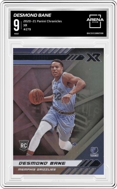 Desmond Bane from the 2020-21 Panini Chronicles set graded by Arena Club and given an overall grade of 9.