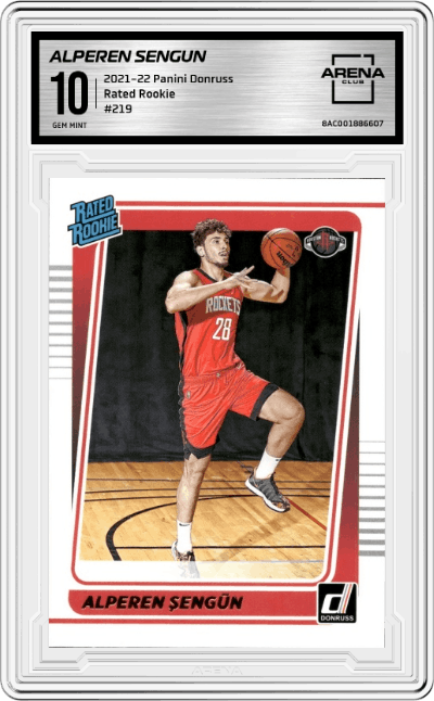 Alperen Sengun from the 2021-22 Panini Donruss set graded by Arena Club and given an overall grade of 10.