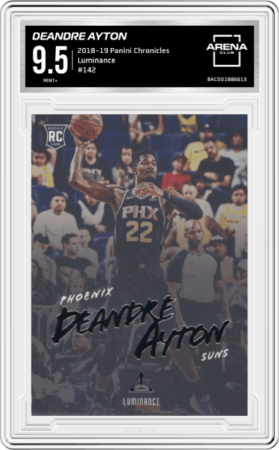 Deandre Ayton from the 2018-19 Panini Chronicles set graded by Arena Club and given an overall grade of 9.5.
