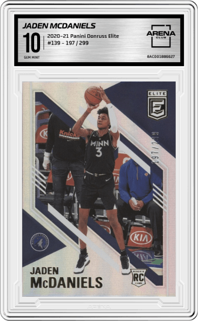 Jaden McDaniels from the 2020-21 Panini Donruss Elite Basketball set graded by Arena Club and given an overall grade of 10.