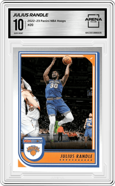 Julius Randle from the 2022-23 Panini NBA Hoops set graded by Arena Club and given an overall grade of 10.