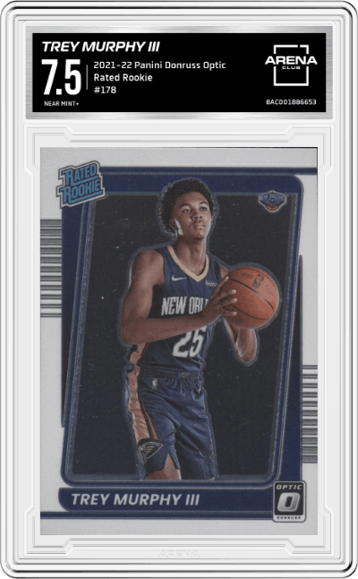 Trey Murphy III from the 2021-22 Panini Donruss Optic set graded by Arena Club and given an overall grade of 7.5.