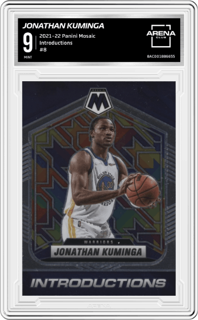 Jonathan Kuminga from the 2021-22 Panini Mosaic  set graded by Arena Club and given an overall grade of 9.