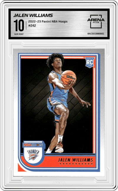 Jalen Williams from the 2022-23 Panini NBA Hoops set graded by Arena Club and given an overall grade of 10.