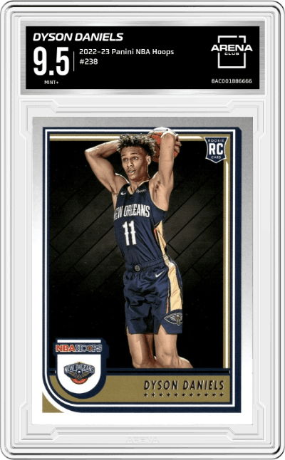 Dyson Daniels from the 2022-23 Panini NBA Hoops set graded by Arena Club and given an overall grade of 9.5.