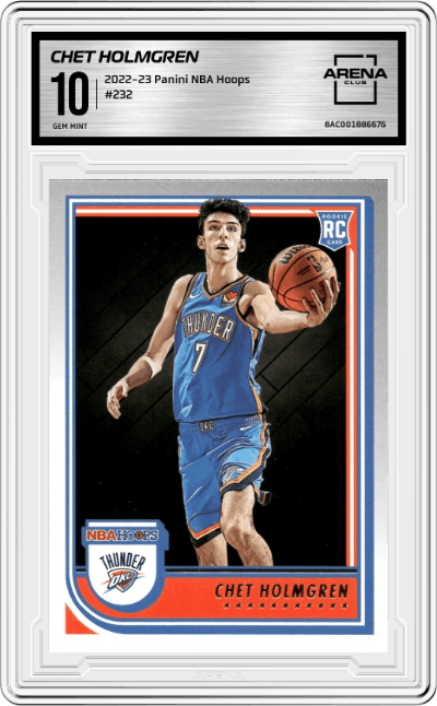 Chet Holmgren from the 2022-23 Panini NBA Hoops set graded by Arena Club and given an overall grade of 10.
