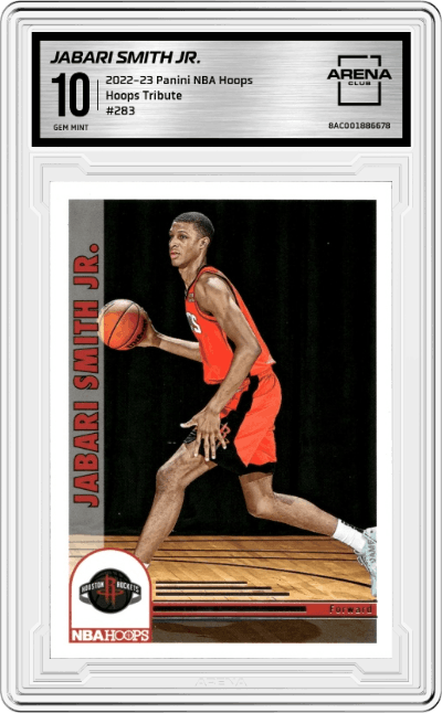 Jabari Smith Jr. from the 2022-23 Panini NBA Hoops set graded by Arena Club and given an overall grade of 10.