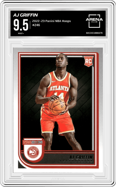 AJ Griffin from the 2022-23 Panini NBA Hoops set graded by Arena Club and given an overall grade of 9.5.