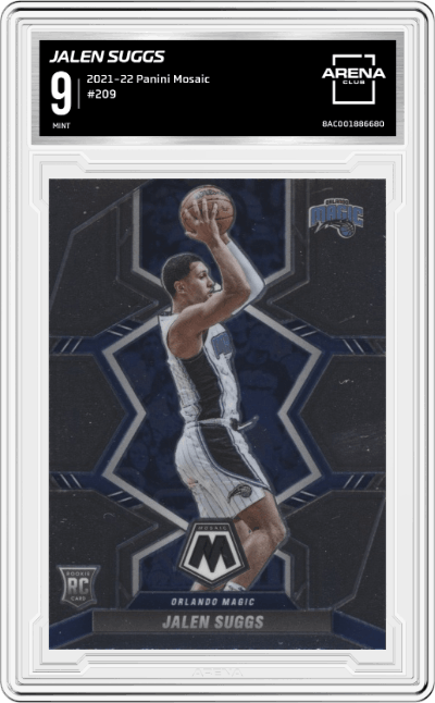 Jalen Suggs from the 2021-22 Panini Mosaic  set graded by Arena Club and given an overall grade of 9.
