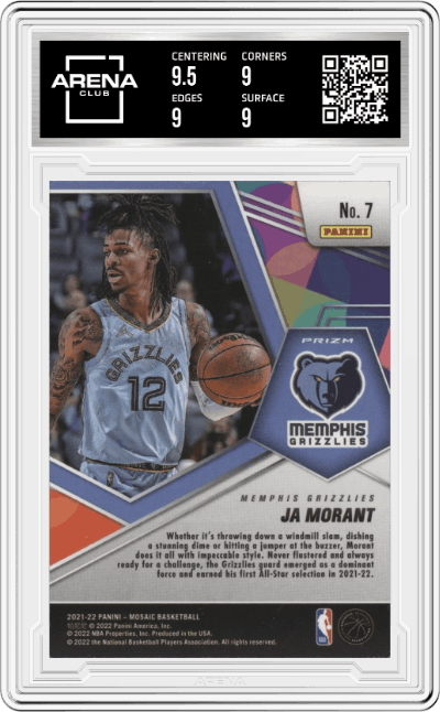 Ja Morant from the 2021-22 Panini Mosaic  set graded by Arena Club and given an overall grade of 9.
