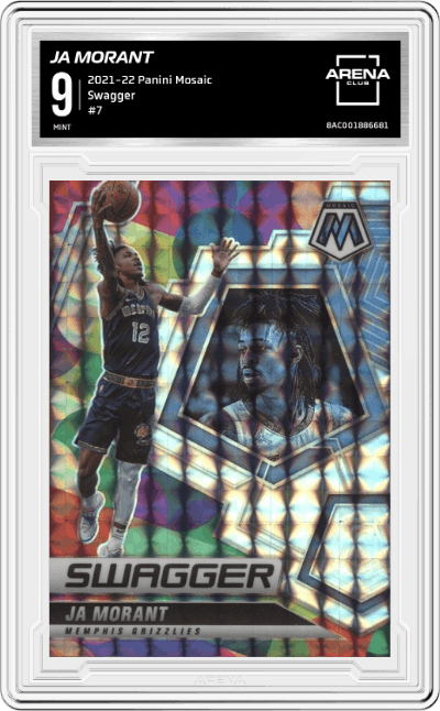 Ja Morant from the 2021-22 Panini Mosaic  set graded by Arena Club and given an overall grade of 9.