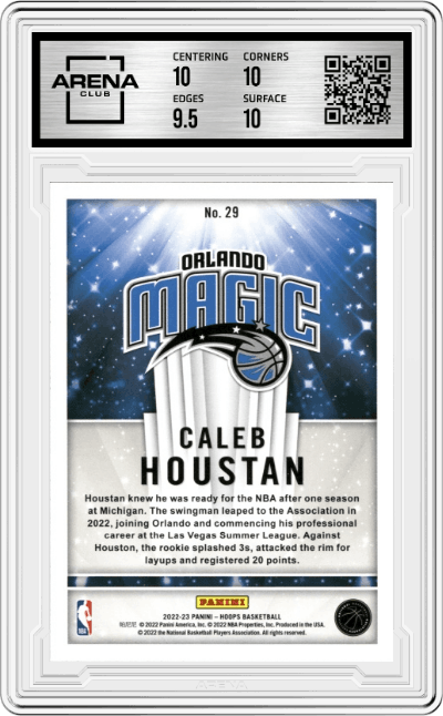 Caleb Houstan from the 2022-23 Panini NBA Hoops set graded by Arena Club and given an overall grade of 10.