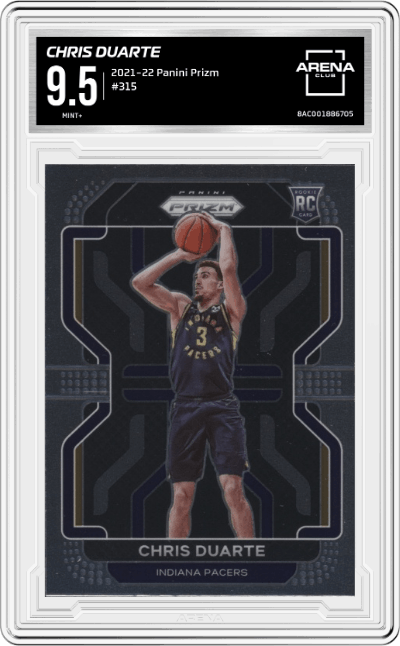 Chris Duarte from the 2021-22 Panini Prizm  set graded by Arena Club and given an overall grade of 9.5.