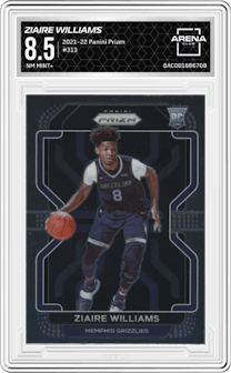 Ziaire Williams from the 2021-22 Panini Prizm  set graded by Arena Club and given an overall grade of 8.5.