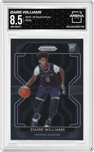 Ziaire Williams from the 2021-22 Panini Prizm  set graded by Arena Club and given an overall grade of 8.5.