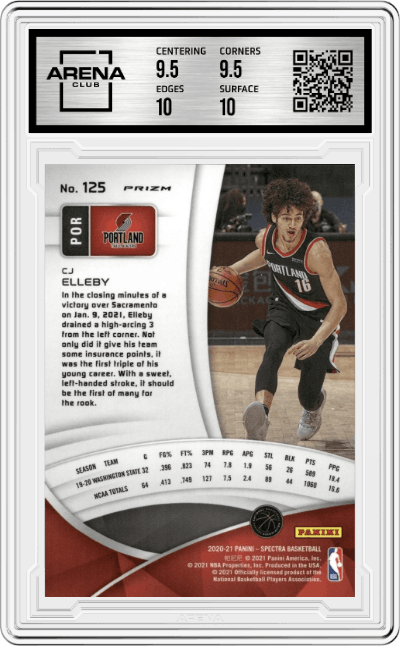 CJ Elleby from the 2020-21 Panini Spectra Basketball set featuring a Silver parallel graded by Arena Club and given an overall grade of 10.
