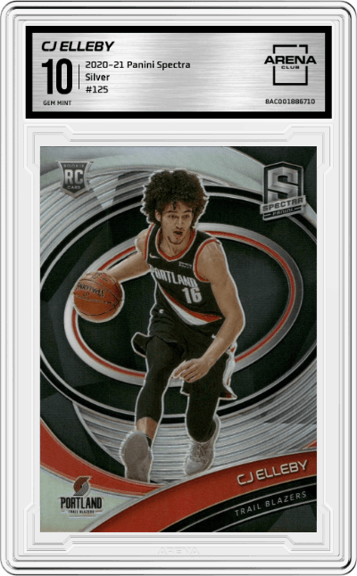 CJ Elleby from the 2020-21 Panini Spectra Basketball set featuring a Silver parallel graded by Arena Club and given an overall grade of 10.