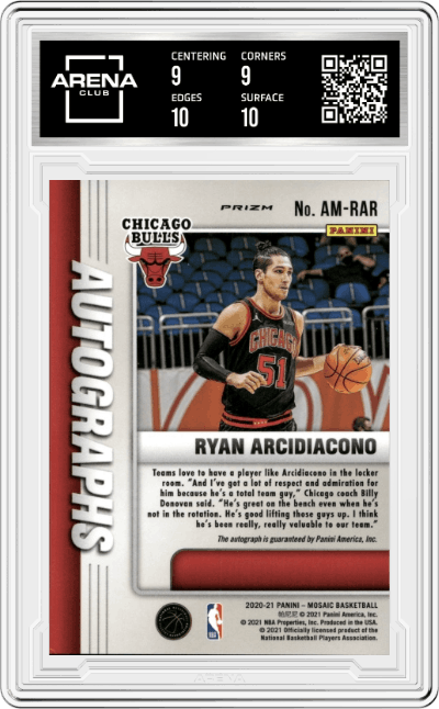 Ryan Arcidiacono from the 2020-21 Panini Mosaic set graded by Arena Club and given an overall grade of 9.5.