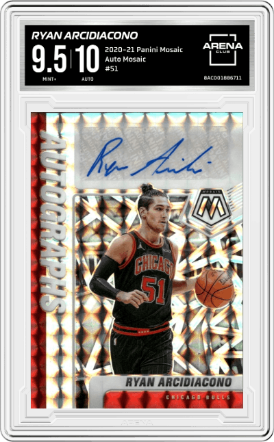 Ryan Arcidiacono from the 2020-21 Panini Mosaic set graded by Arena Club and given an overall grade of 9.5.