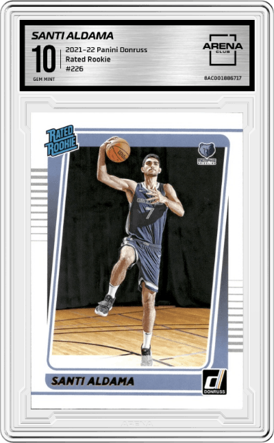 Santi Aldama from the 2021-22 Panini Donruss set graded by Arena Club and given an overall grade of 10.
