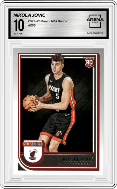 Nikola Jovic from the 2022-23 Panini NBA Hoops set graded by Arena Club and given an overall grade of 10.