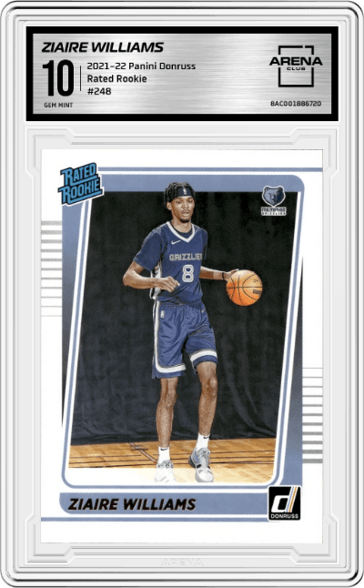 Ziaire Williams from the 2021-22 Panini Donruss set graded by Arena Club and given an overall grade of 10.