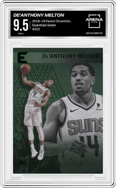 De'Anthony Melton from the 2018-19 Panini Chronicles set featuring a Green parallel graded by Arena Club and given an overall grade of 9.5.